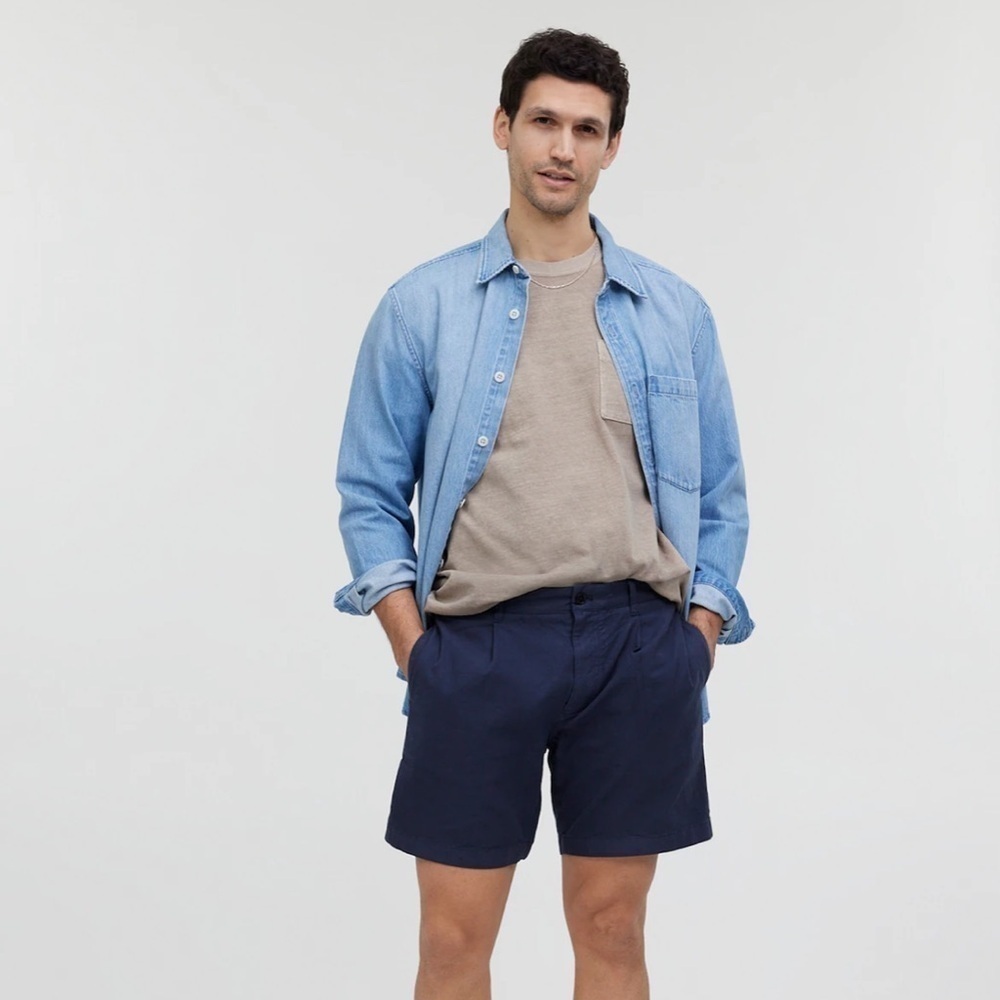 Madewell after midnight Cotton-Hemp Blend Pleated Shorts